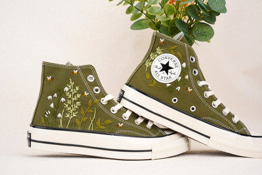 Custom Converse Wedding Bridal Flowers Embroidered High Tops