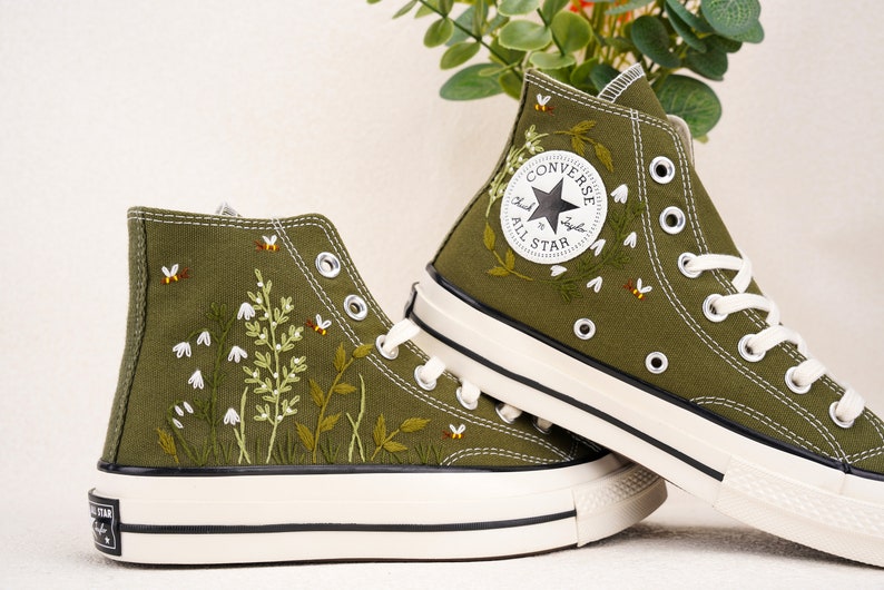 Custom Converse Wedding Bridal Flowers Embroidered High Tops