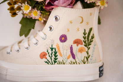 Custom Converse Wedding Bridal Flowers Embroidered High Tops