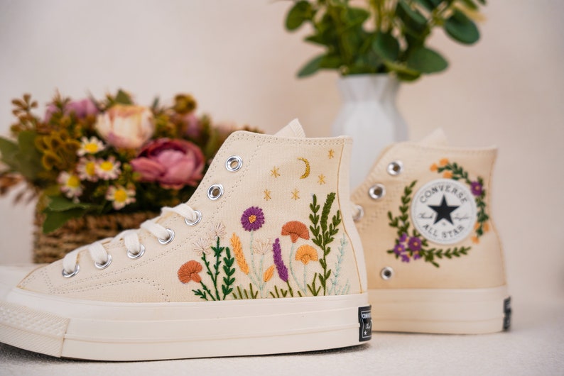 Custom Converse Wedding Bridal Flowers Embroidered High Tops