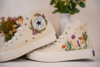 Custom Converse Wedding Bridal Flowers Embroidered High Tops