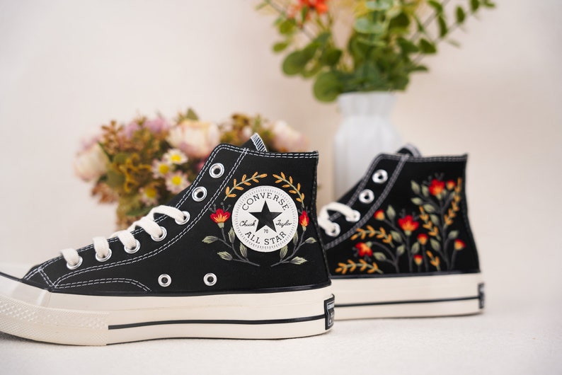Custom Converse Wedding Bridal Flowers Embroidered High Tops