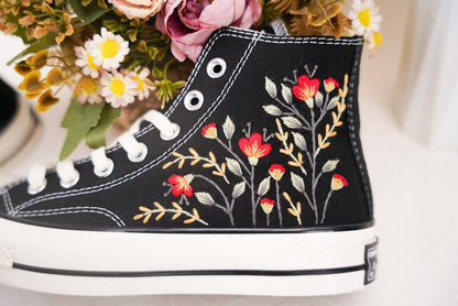 Custom Converse Wedding Bridal Flowers Embroidered High Tops
