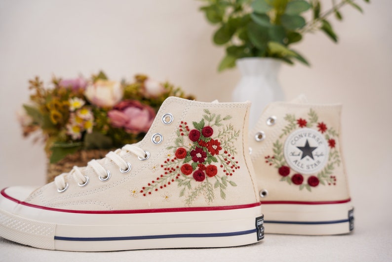 Custom Converse Wedding Bridal Flowers Embroidered High Tops