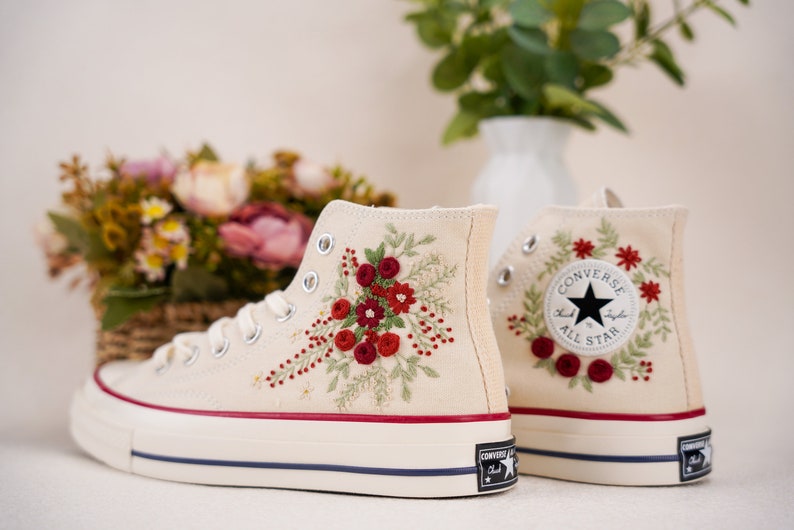 Custom Converse Wedding Bridal Flowers Embroidered High Tops