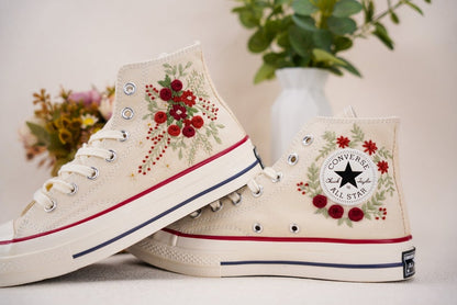 Custom Converse Wedding Bridal Flowers Embroidered High Tops