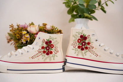 Custom Converse Wedding Bridal Flowers Embroidered High Tops