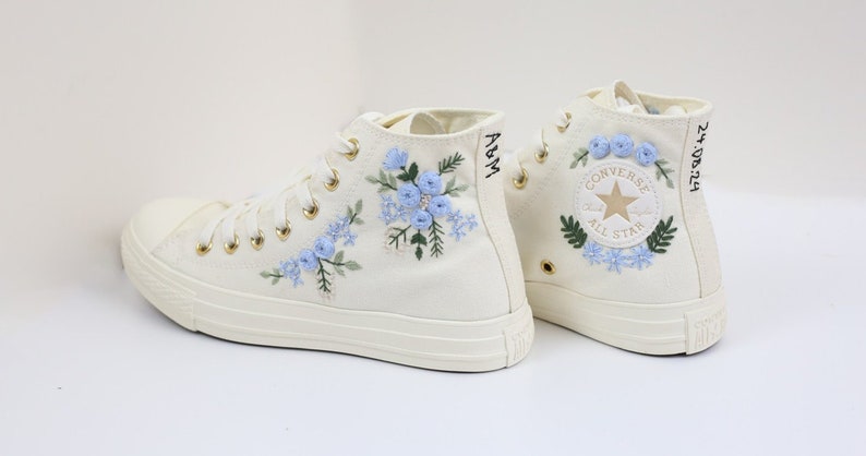 Custom Converse Bridal Flowers Embroidered High Tops
