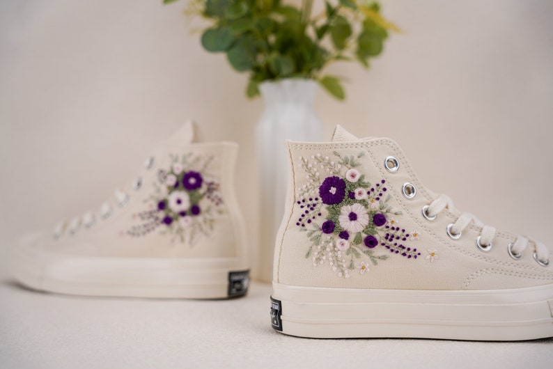Custom Converse Wedding Bridal Flowers Embroidered High Tops