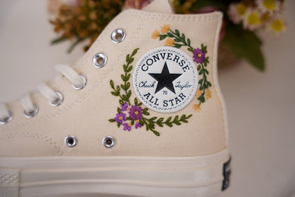 Custom Converse Wedding Bridal Flowers Embroidered High Tops