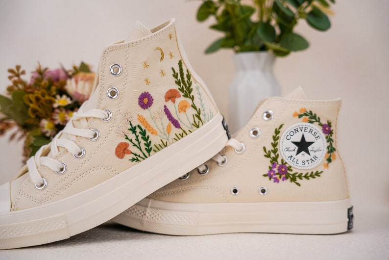 Custom Converse Wedding Bridal Flowers Embroidered High Tops