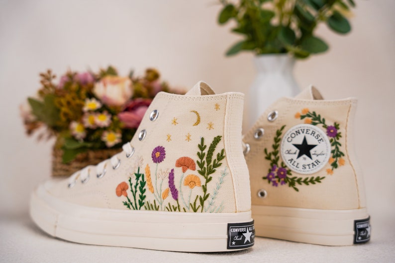 Custom Converse Wedding Bridal Flowers Embroidered High Tops