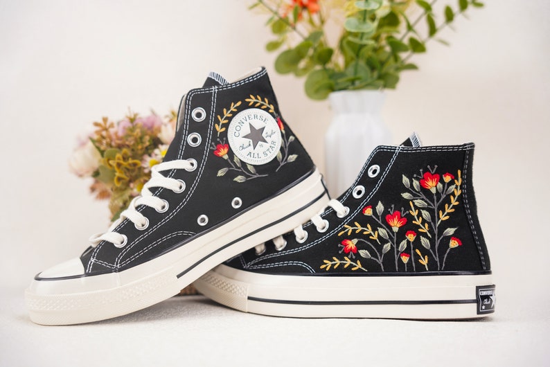 Custom Converse Wedding Bridal Flowers Embroidered High Tops