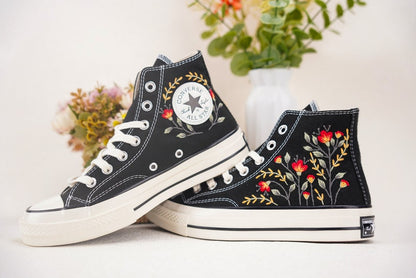 Custom Converse Wedding Bridal Flowers Embroidered High Tops