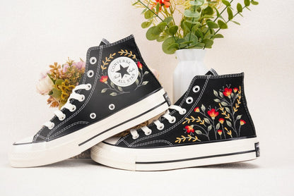 Custom Converse Wedding Bridal Flowers Embroidered High Tops