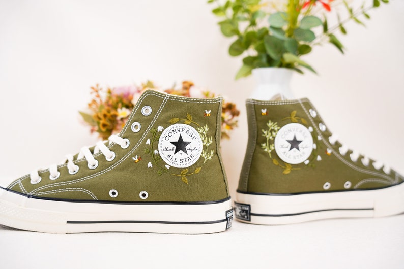 Custom Converse Wedding Bridal Flowers Embroidered High Tops