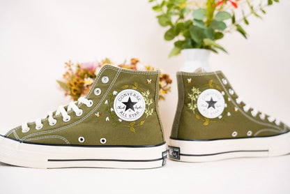 Custom Converse Wedding Bridal Flowers Embroidered High Tops
