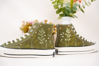 Custom Converse Wedding Bridal Flowers Embroidered High Tops