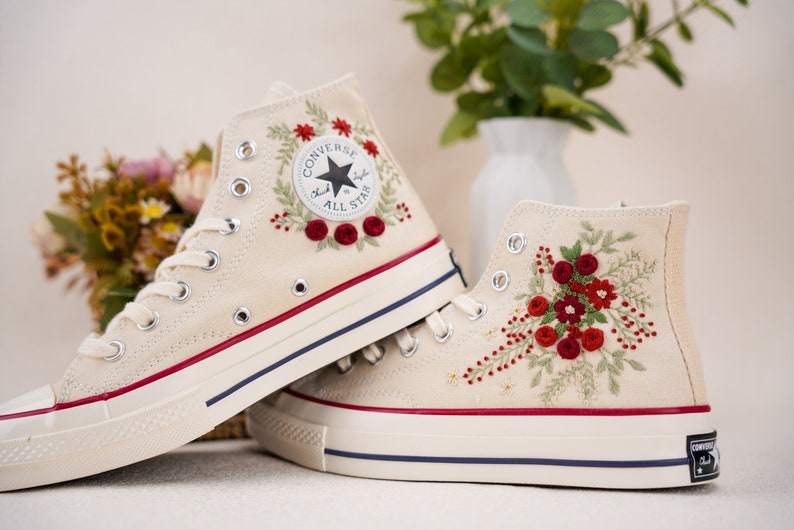 Custom Converse Wedding Bridal Flowers Embroidered High Tops