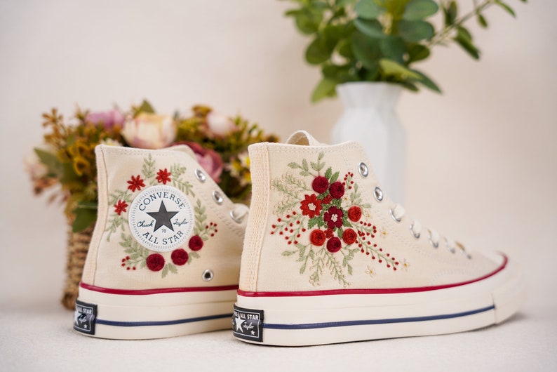 Custom Converse Wedding Bridal Flowers Embroidered High Tops