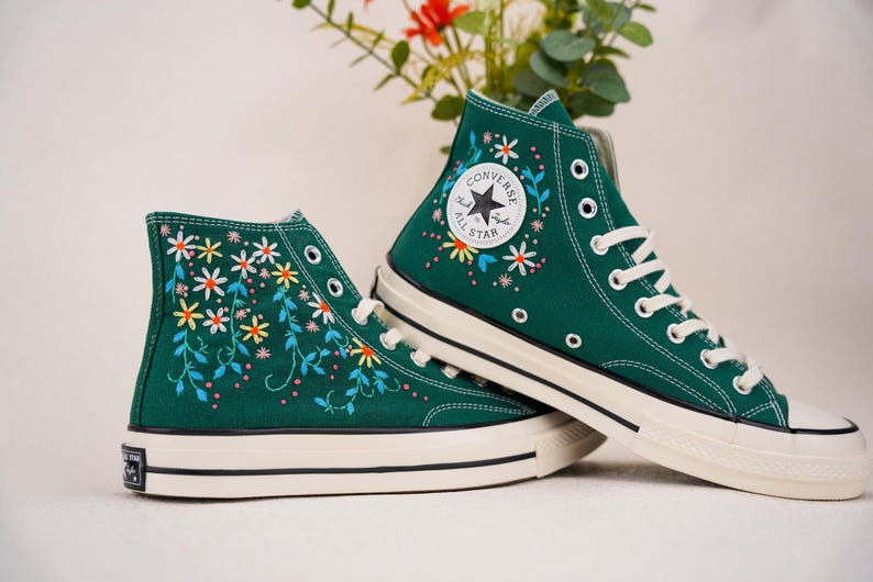 Custom Converse Wedding Bridal Flowers Embroidered High Tops