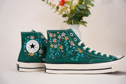 Custom Converse Wedding Bridal Flowers Embroidered High Tops