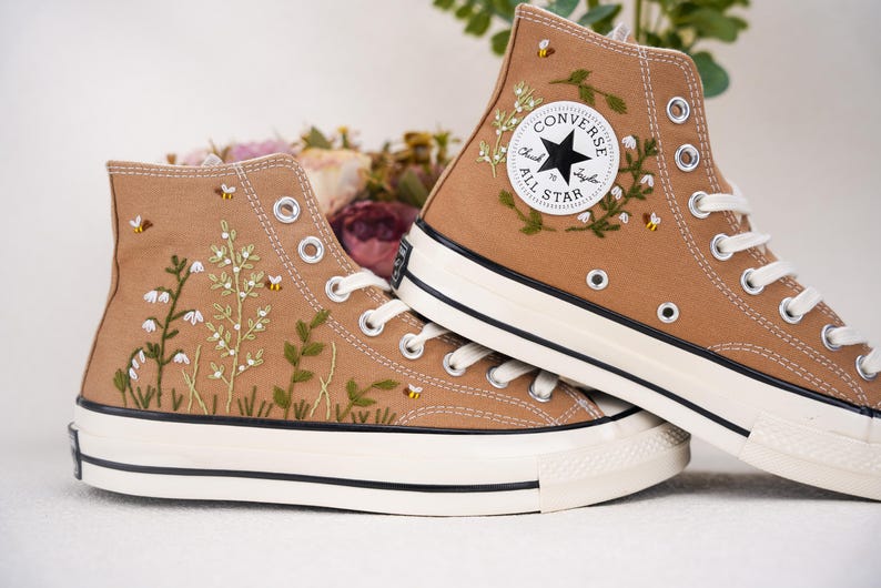 Custom Converse Wedding Bridal Flowers Embroidered High Tops