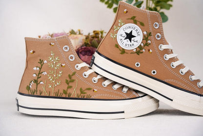 Custom Converse Wedding Bridal Flowers Embroidered High Tops