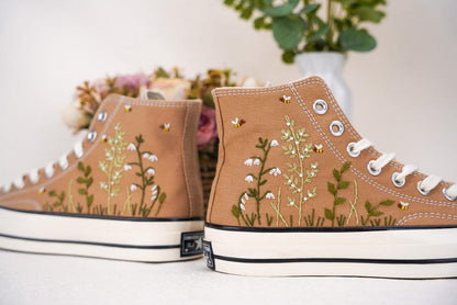 Custom Converse Wedding Bridal Flowers Embroidered High Tops