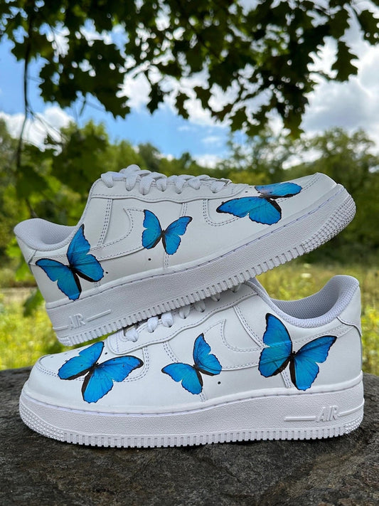 Custom Air Force 1 Shoes Blue Butterfly Style