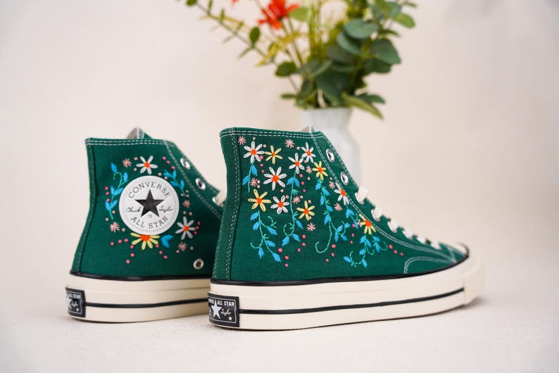 Custom Converse Wedding Bridal Flowers Embroidered High Tops