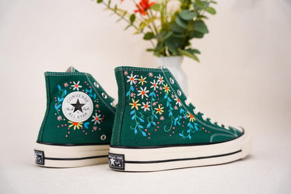 Custom Converse Wedding Bridal Flowers Embroidered High Tops