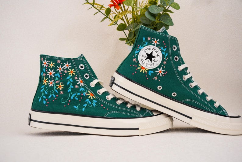 Custom Converse Wedding Bridal Flowers Embroidered High Tops