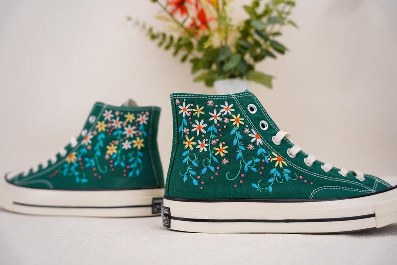 Custom Converse Wedding Bridal Flowers Embroidered High Tops