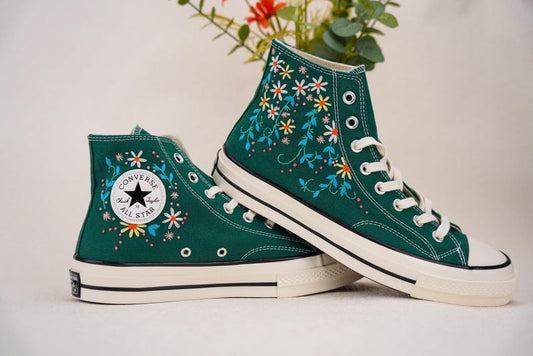 Custom Converse Wedding Bridal Flowers Embroidered High Tops