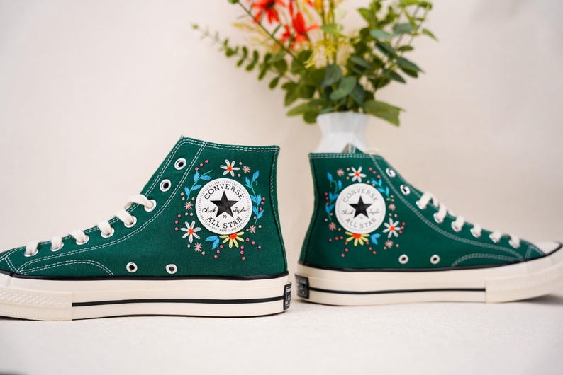 Custom Converse Wedding Bridal Flowers Embroidered High Tops