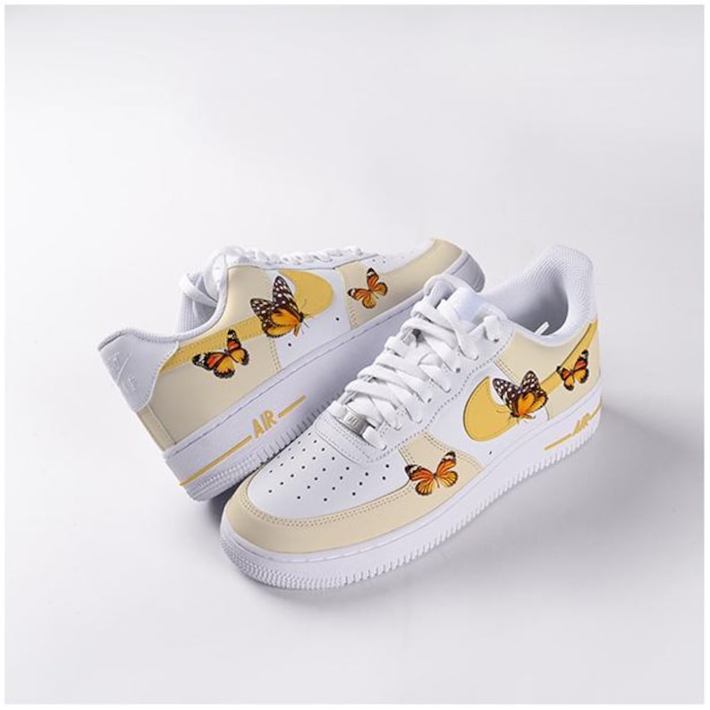 Custom Air Force 1 Shoes Yellow Butterfly Style