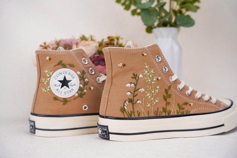Custom Converse Bridal Flowers Embroidered High Tops