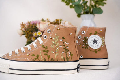 Custom Converse Wedding Bridal Flowers Embroidered High Tops