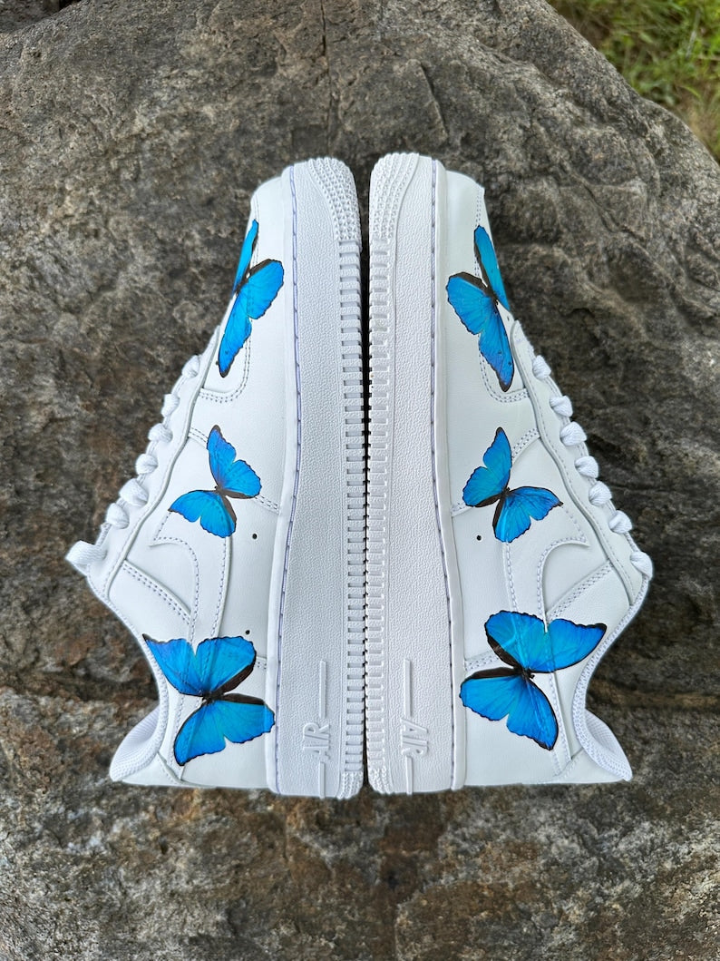 Custom Air Force 1 Shoes Blue Butterfly Style