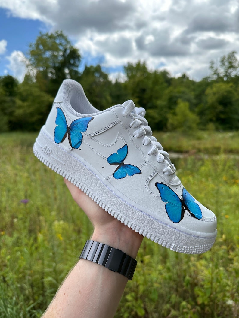 Custom Air Force 1 Shoes Blue Butterfly Style