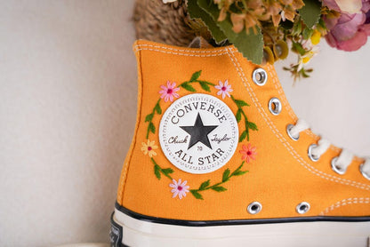 Custom Converse Wedding Flowers Embroidered Shoes Bridal Flowers Embroidered High Tops