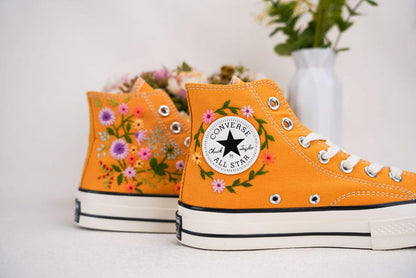 Custom Converse Wedding Flowers Embroidered Shoes Bridal Flowers Embroidered High Tops
