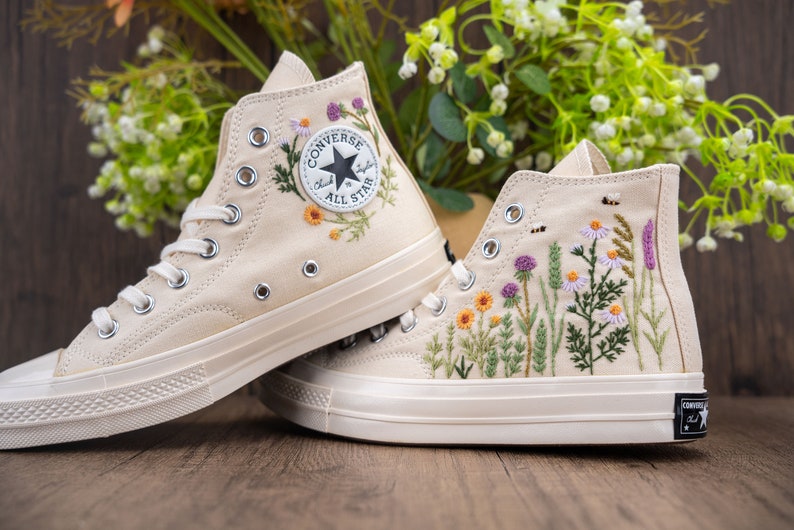 Custom Converse Bridal Flowers Embroidered High Tops