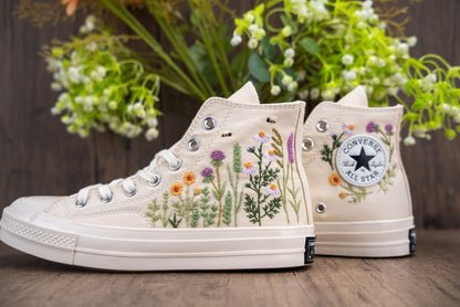 Custom Converse Bridal Flowers Embroidered High Tops