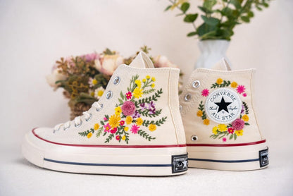 Custom Converse Wedding Bridal Flowers Embroidered High Tops