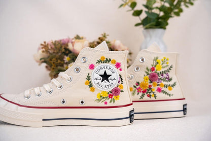 Custom Converse Wedding Bridal Flowers Embroidered High Tops