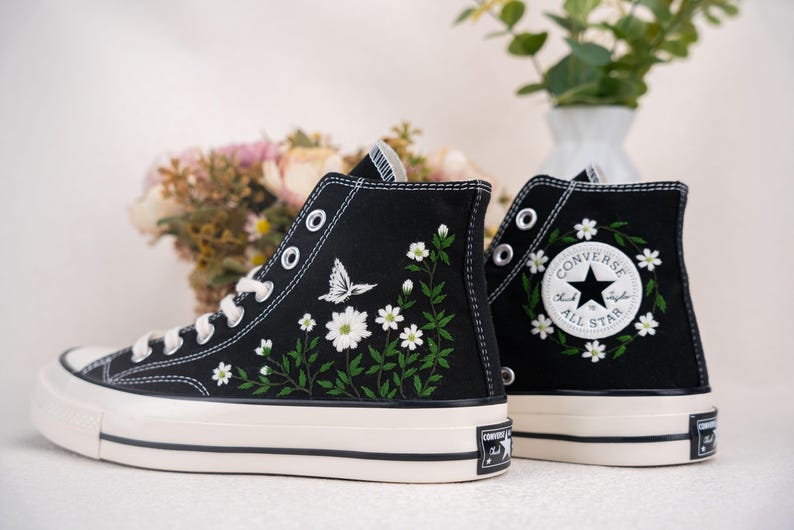 Custom Converse Wedding Bridal Flowers Embroidered High Tops