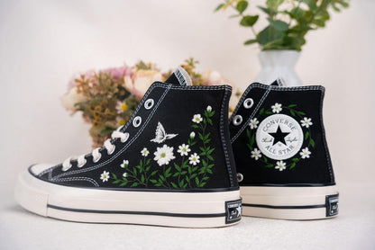 Custom Converse Wedding Bridal Flowers Embroidered High Tops