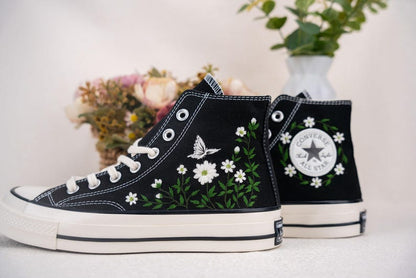 Custom Converse Wedding Bridal Flowers Embroidered High Tops